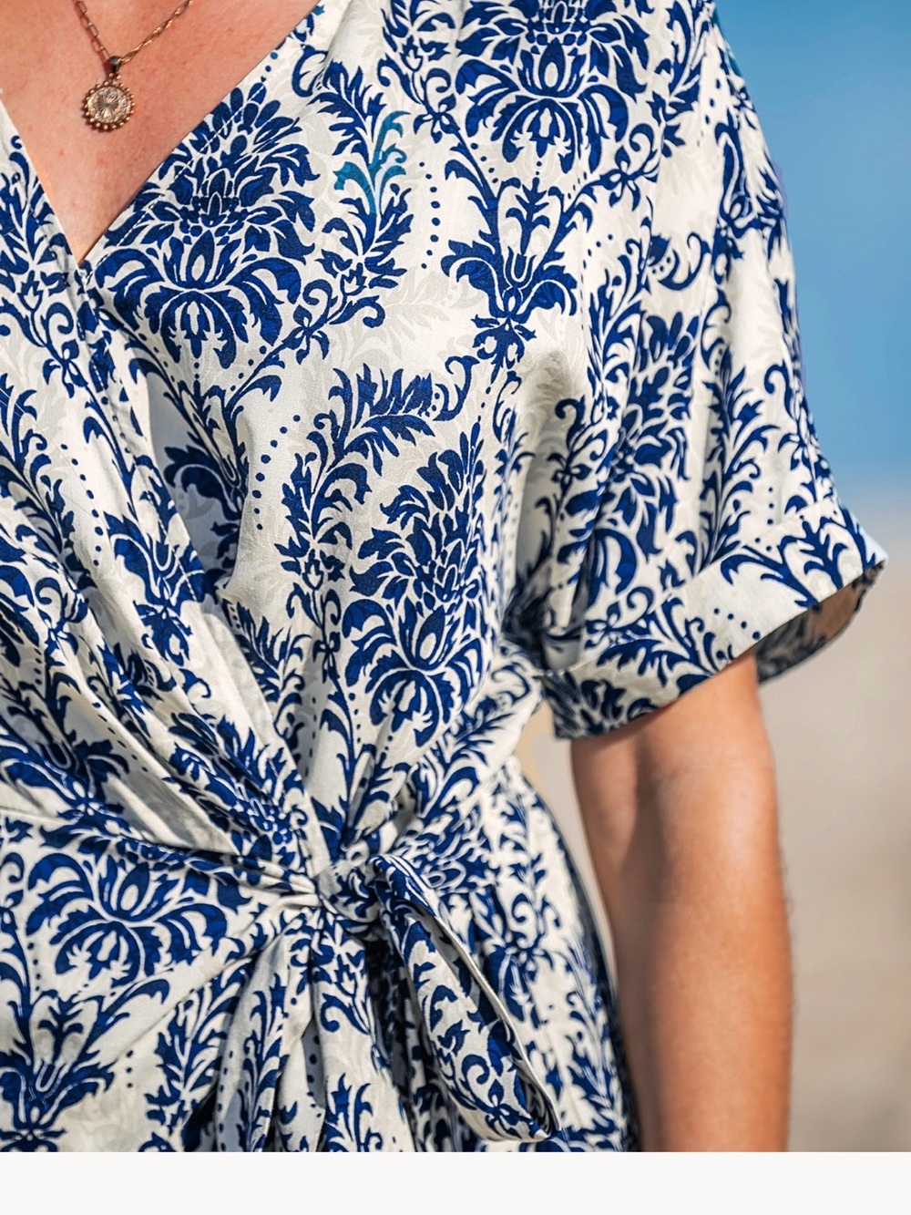 NWT CupShe Women's Blue & White Printed Wrap Cover-Up Dress - Picture 4 of 7